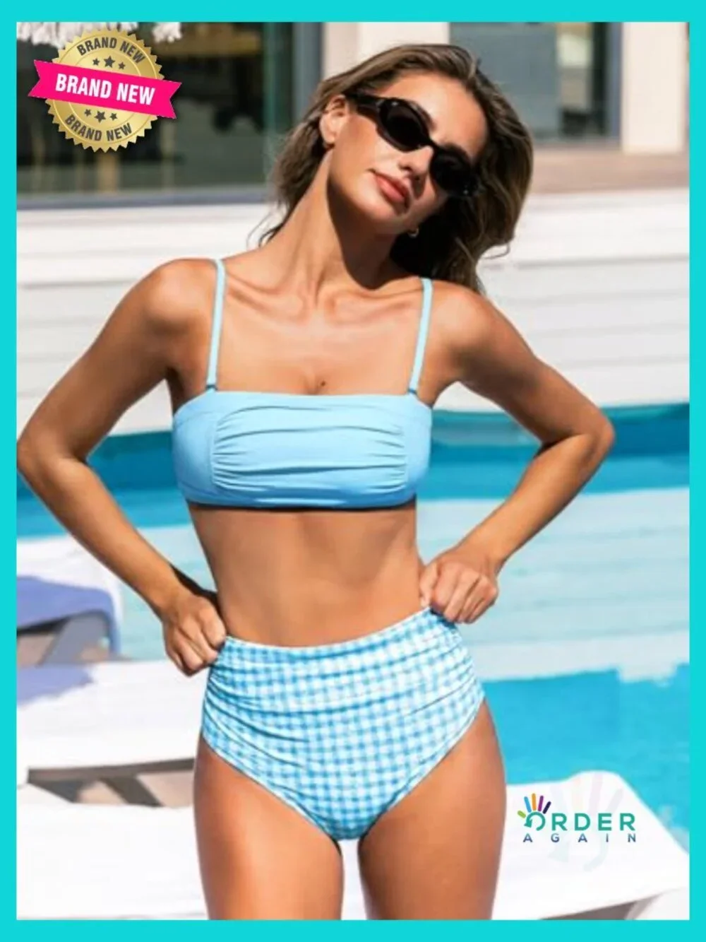 Two Piece Swimsuit High Waisted Square Neck Removable Straps Ruched Bikini Set